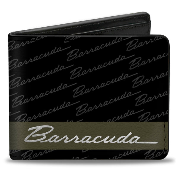 Buckle-Down Bi-Fold Wallet - BARRACUDA Script Stripe Monogram Black Gray Olive Silver