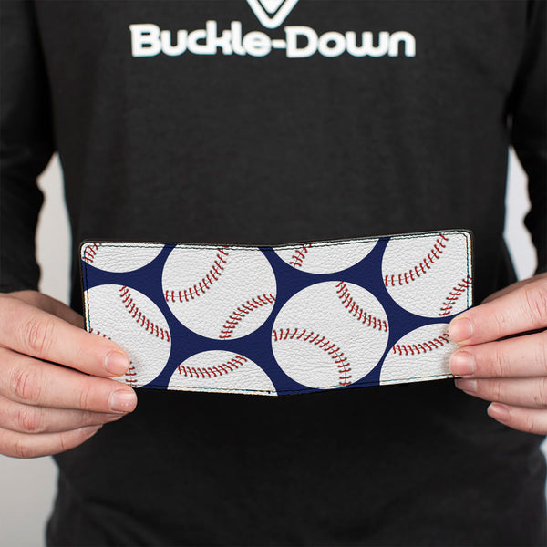 Buckle-Down Bi-Fold Wallet - Baseballs Scattered Blue