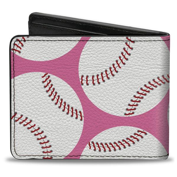 Buckle-Down Bi-Fold Wallet - Baseballs Scattered Pink