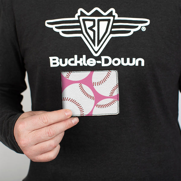 Buckle-Down Bi-Fold Wallet - Baseballs Scattered Pink