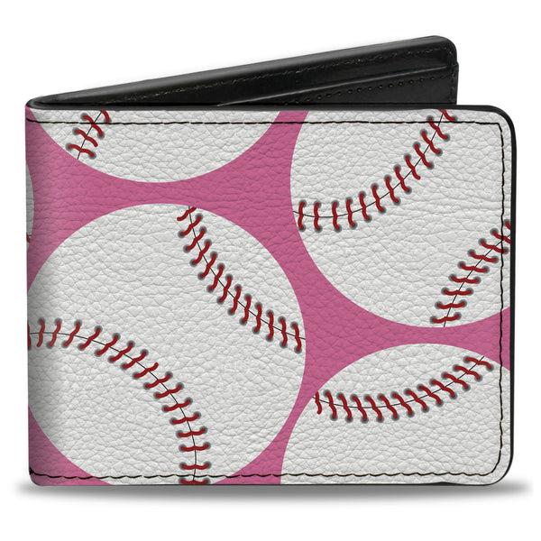 Buckle-Down Bi-Fold Wallet - Baseballs Scattered Pink