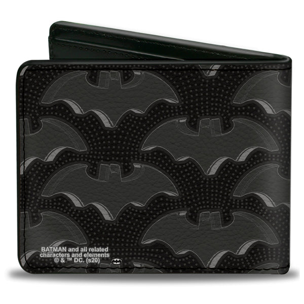 Buckle-Down Bi-Fold Wallet - Batman Bat Emblem Turns Dots Black Grays