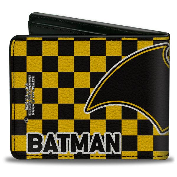 Buckle-Down Bi-Fold Wallet - BATMAN Bat Logo Close-Up Checker Yellow Black