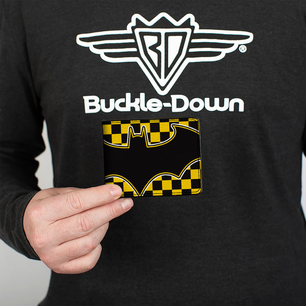 Buckle-Down Bi-Fold Wallet - BATMAN Bat Logo Close-Up Checker Yellow Black