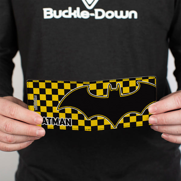 Buckle-Down Bi-Fold Wallet - BATMAN Bat Logo Close-Up Checker Yellow Black