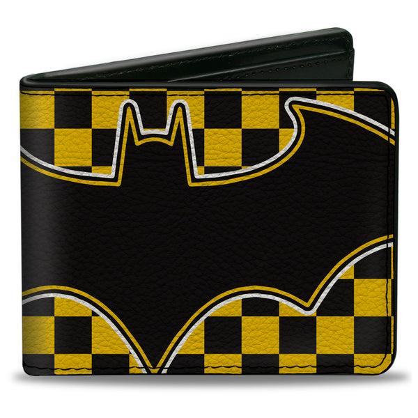 Buckle-Down Bi-Fold Wallet - BATMAN Bat Logo Close-Up Checker Yellow Black