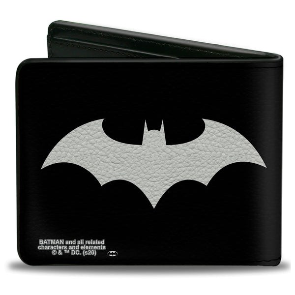 Buckle-Down Bi-Fold Wallet - Batman Tech Action Pose + Bat Logo Black White