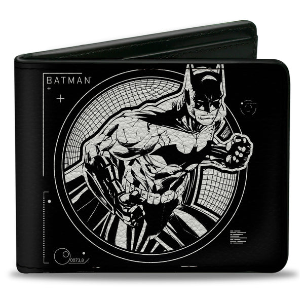 Buckle-Down Bi-Fold Wallet - Batman Tech Action Pose + Bat Logo Black White