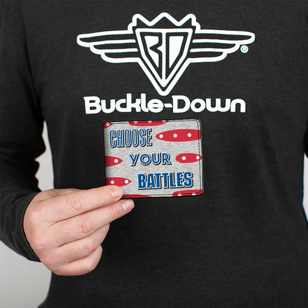 Buckle-Down Bi-Fold Wallet - Battleship CHOOSE YOUR BATTLES Ships Gray/Red/Blue/White