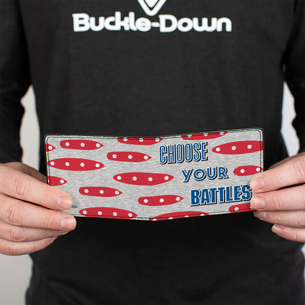Buckle-Down Bi-Fold Wallet - Battleship CHOOSE YOUR BATTLES Ships Gray/Red/Blue/White