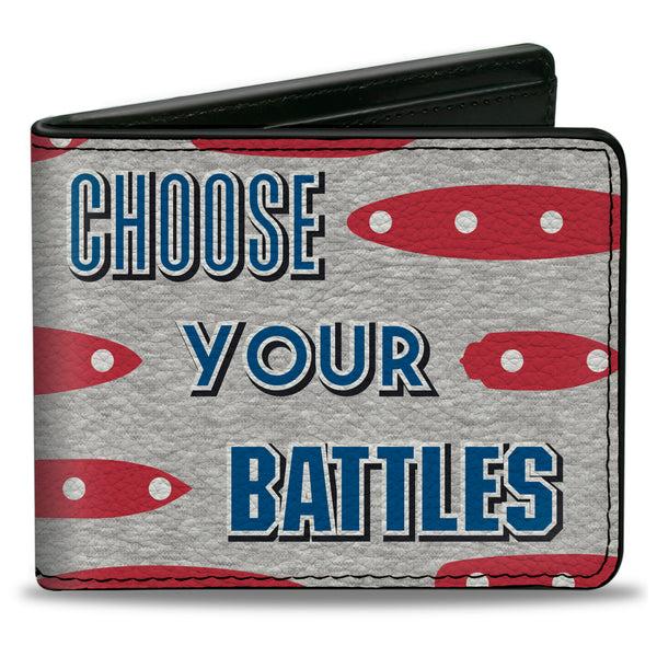 Buckle-Down Bi-Fold Wallet - Battleship CHOOSE YOUR BATTLES Ships Gray/Red/Blue/White