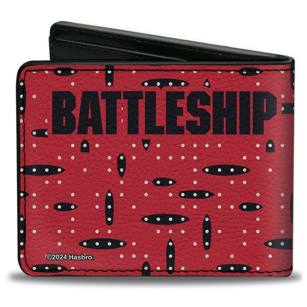 Buckle-Down Bi-Fold Wallet - BATTLESHIP Grid With Ships And Text Red/Black/White