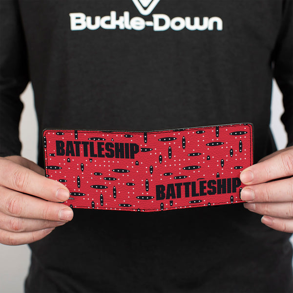 Buckle-Down Bi-Fold Wallet - BATTLESHIP Grid With Ships And Text Red/Black/White