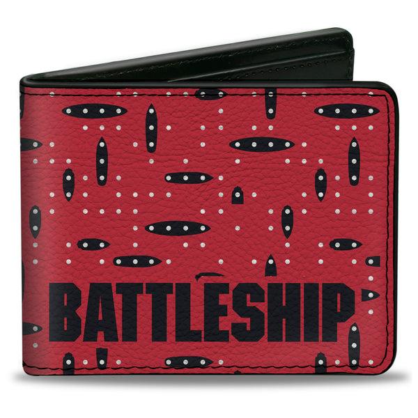 Buckle-Down Bi-Fold Wallet - BATTLESHIP Grid with Ships and Text Red/Black/White