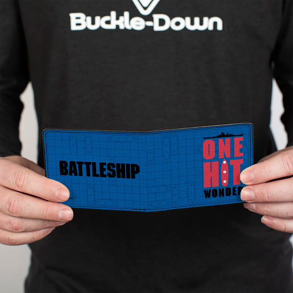 Buckle-Down Bi-Fold Wallet - BATTLESHIP ONE HIT WONDER And Title Logo Ocean Grid Blues/Black/Red