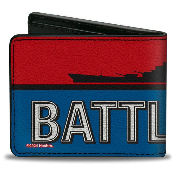 Buckle-Down Bi-Fold Wallet - BATTLESHIP Ship Silhouette And Text Red/Blue/Black/White