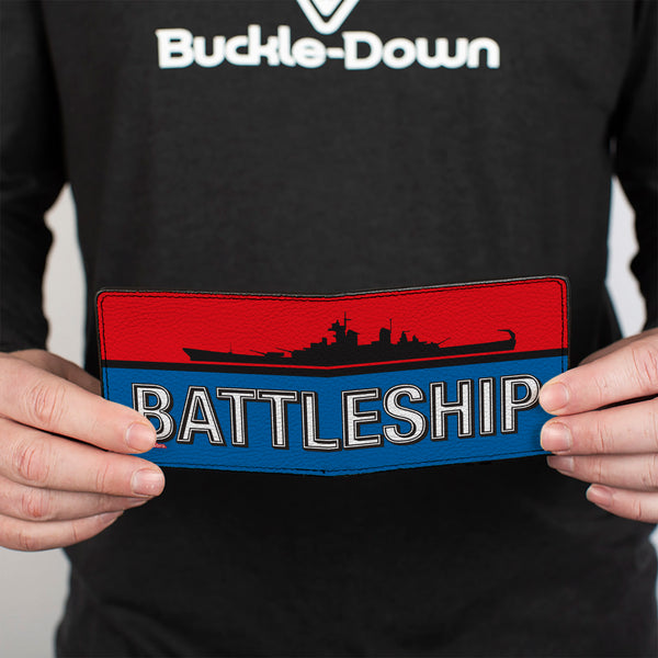 Buckle-Down Bi-Fold Wallet - BATTLESHIP Ship Silhouette And Text Red/Blue/Black/White