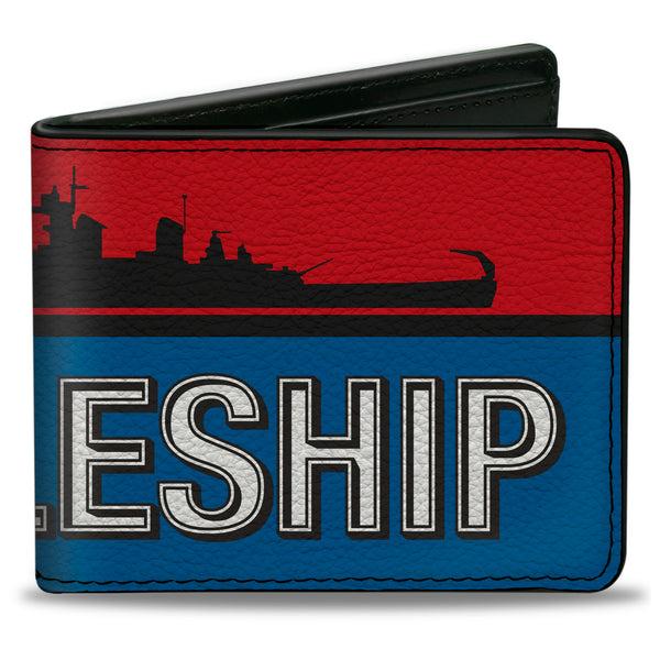 Buckle-Down Bi-Fold Wallet - BATTLESHIP Ship Silhouette and Text Red/Blue/Black/White