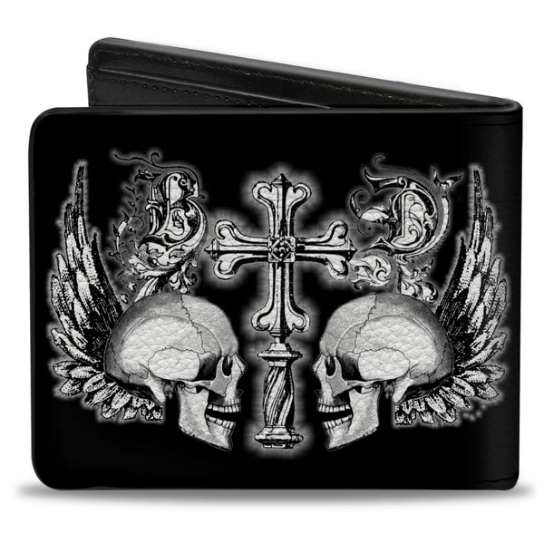 Buckle-Down Bi-Fold Wallet - BD Skulls W Wings Black White