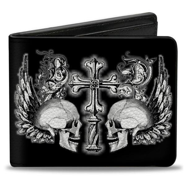 Buckle-Down Bi-Fold Wallet - BD Skulls w Wings Black White