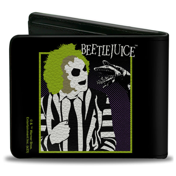 Buckle-Down Bi-Fold Wallet - BEETLEJUICE And Sand Worm Pose With Title Logo' Black