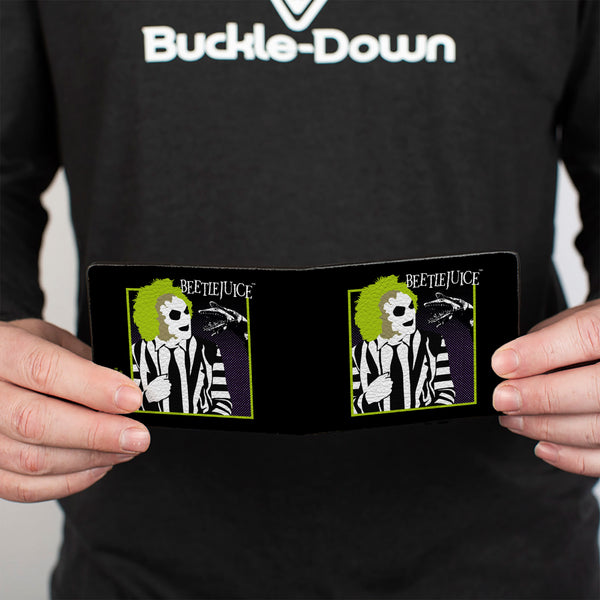 Buckle-Down Bi-Fold Wallet - BEETLEJUICE And Sand Worm Pose With Title Logo' Black