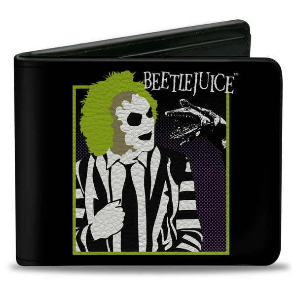 Buckle-Down Bi-Fold Wallet - BEETLEJUICE and Sand Worm Pose with Title Logo' Black
