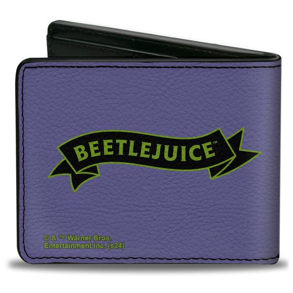 Buckle-Down Bi-Fold Wallet - Beetlejuice Chibi THE GHOST WITH THE MOST Pose Purple/Green/Black