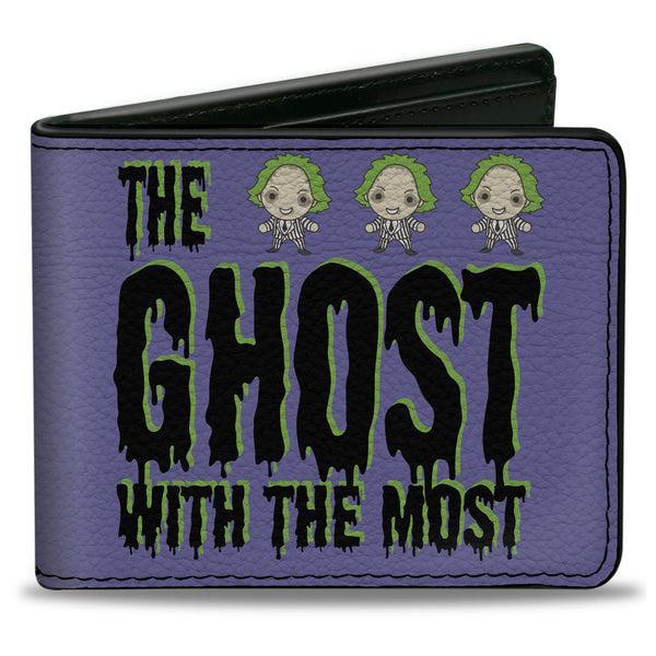 Buckle-Down Bi-Fold Wallet - Beetlejuice Chibi THE GHOST WITH THE MOST Pose Purple/Green/Black