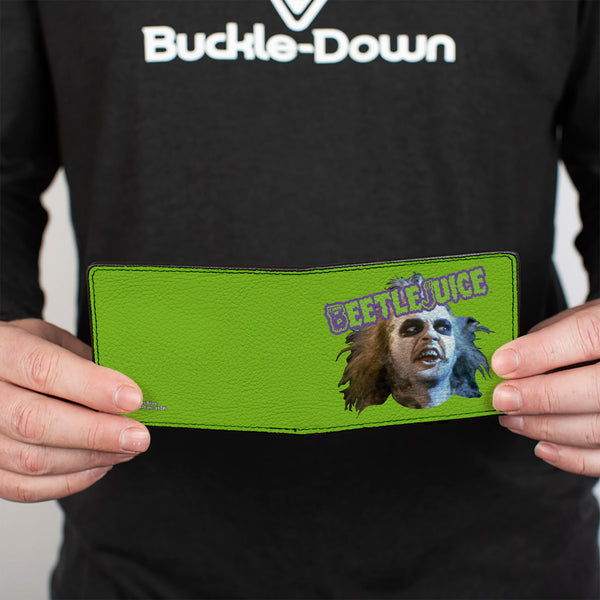 Buckle-Down Bi-Fold Wallet - BEETLEJUICE Face And Text Green/Purple