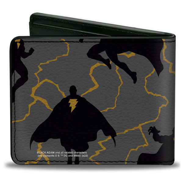 Buckle-Down Bi-Fold Wallet - Black Adam Silhouette Action Poses Gray Yellow Black