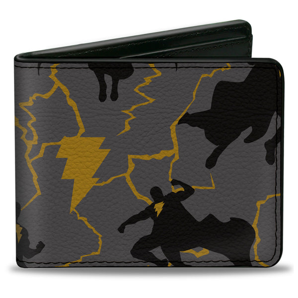 Buckle-Down Bi-Fold Wallet - Black Adam Silhouette Action Poses Gray Yellow Black