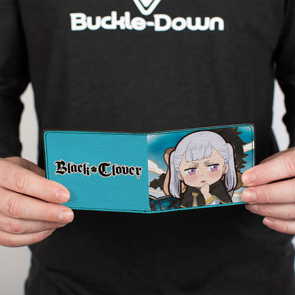 Buckle-Down Bi-Fold Wallet - BLACK CLOVER Chibi Noelle Thinking Scene And Title Logo Blue
