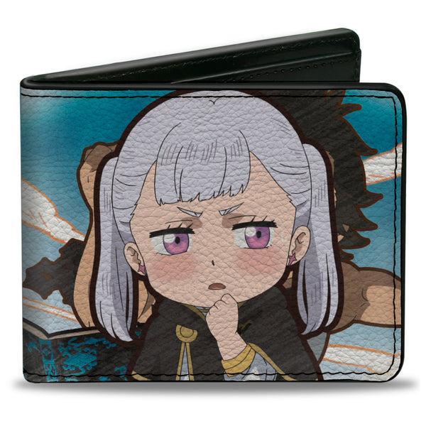 Buckle-Down Bi-Fold Wallet - BLACK CLOVER Chibi Noelle Thinking Scene and Title Logo Blue