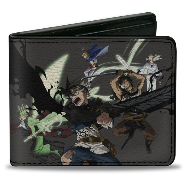 Buckle-Down Bi-Fold Wallet - BLACK CLOVER Five Character Group Action Pose and Title Logo Gray