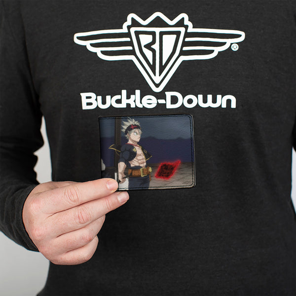 Buckle-Down Bi-Fold Wallet - BLACK CLOVER Title Logo Asta Sword Pose Blues