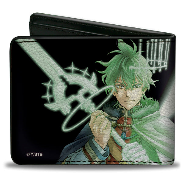 Buckle-Down Bi-Fold Wallet - Black Clover Yuno Sylph Spirit Dive Sword Pose Black/Greens