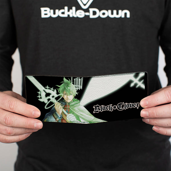 Buckle-Down Bi-Fold Wallet - Black Clover Yuno Sylph Spirit Dive Sword Pose Black/Greens
