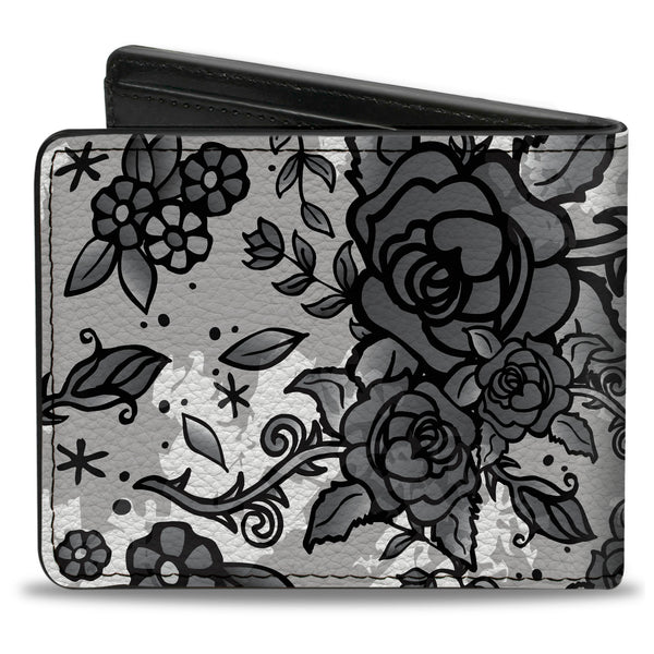 Buckle-Down Bi-Fold Wallet - Born To Blossom Black White