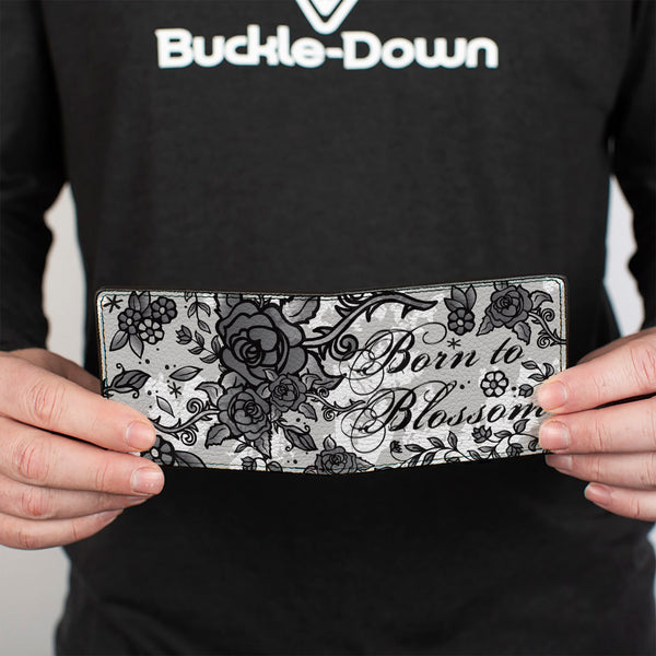 Buckle-Down Bi-Fold Wallet - Born To Blossom Black White