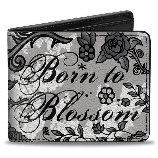 Buckle-Down Bi-Fold Wallet - Born to Blossom Black White