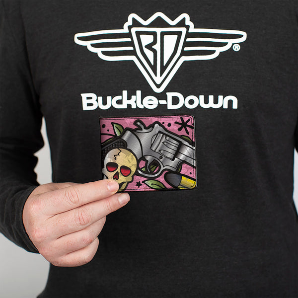 Buckle-Down Bi-Fold Wallet - Born To Raise Hell CLOSE-UP Pink