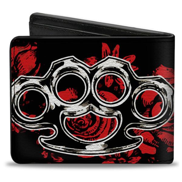 Buckle-Down Bi-Fold Wallet - Brass Knuckles Skulls Roses Black Red White