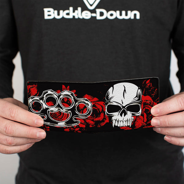 Buckle-Down Bi-Fold Wallet - Brass Knuckles Skulls Roses Black Red White
