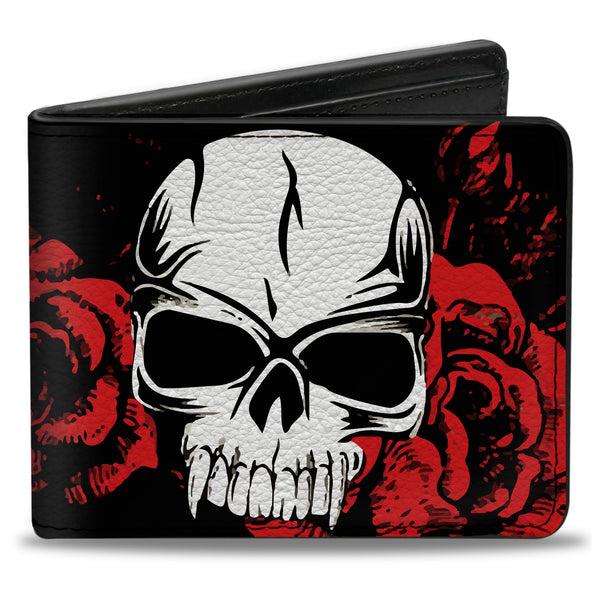Buckle-Down Bi-Fold Wallet - Brass Knuckles Skulls Roses Black Red White