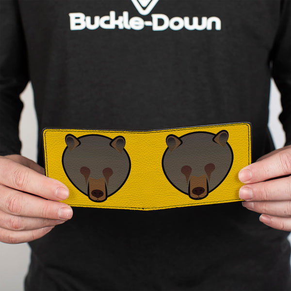 Buckle-Down Bi-Fold Wallet - Brown Bear Repeat Yellow
