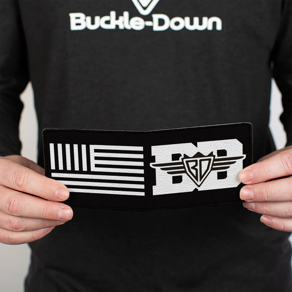 Buckle-Down Bi-Fold Wallet - Buckle-Down BD Logo American Stripe Flag White Black