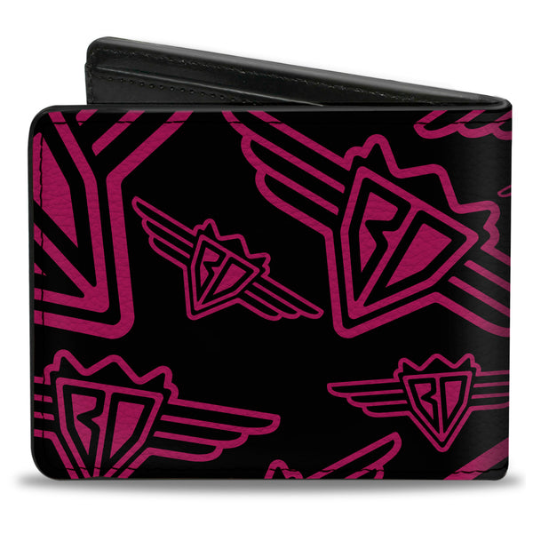 Buckle-Down Bi-Fold Wallet - Buckle-Down BD Logo Scattered Black Fuchsia