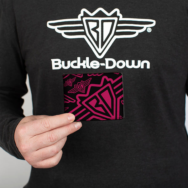 Buckle-Down Bi-Fold Wallet - Buckle-Down BD Logo Scattered Black Fuchsia