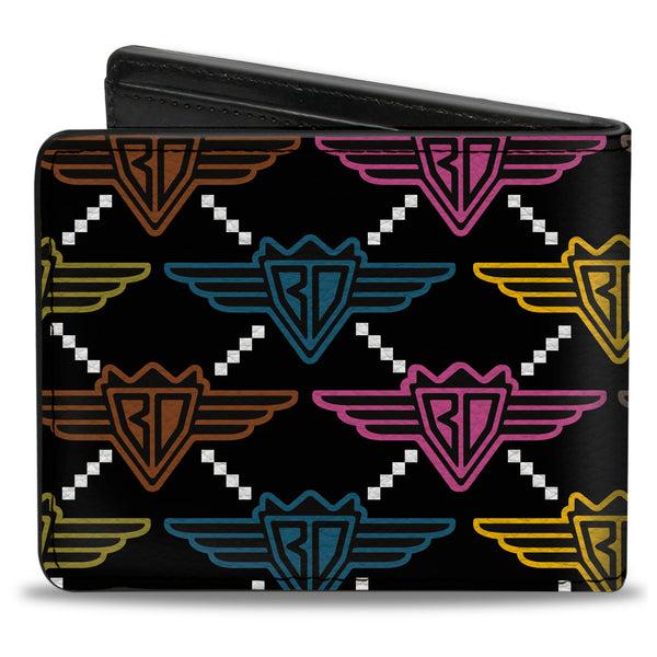 Buckle-Down Bi-Fold Wallet - Buckle-Down BD Monogram Black Multi Neon